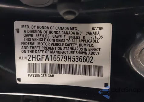 2009 Honda Civic Lx from USA, damaged, VIN 2HGFA16579H536602